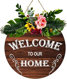 welcome to our home for 前门,圆形木门花环,欢迎光临我们的前门门廊